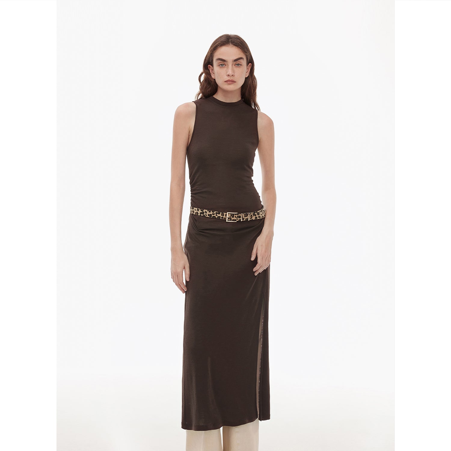 "Half Summer Ball" Fine Wool Blend Sleeveless Slit Long Knit Dress-0