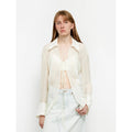 "Hazy Moonlight" Silk Chiffon Light and Hazy Feeling Cool Drape Lace-up Sun Protection Shirt Summer-0