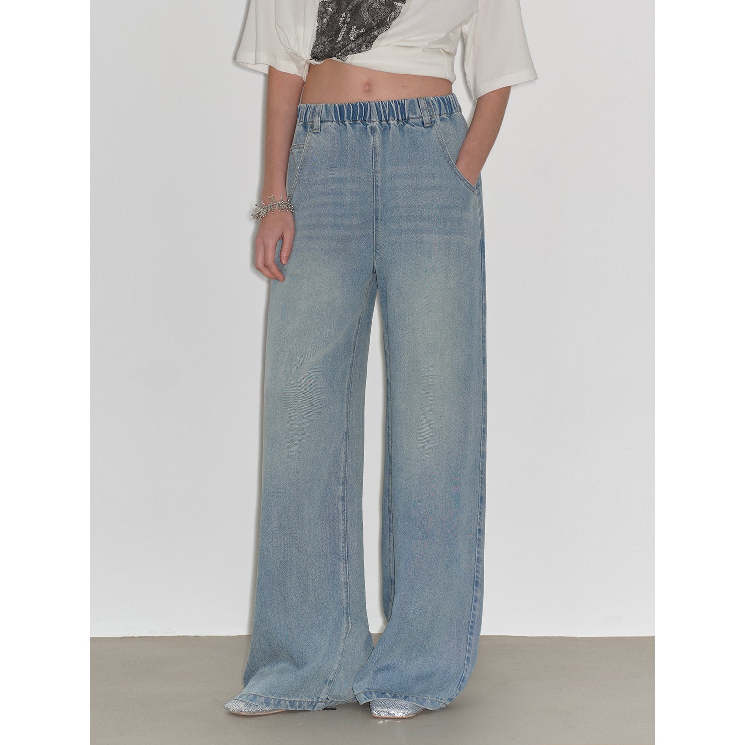 "Dream Street" Cool Lyocell Denim Drape Relaxed Elastic Waist Straight Leg Wide Leg Pants Summer-1