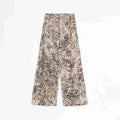 "Slow Paris" Vintage Print Linen Blend Cut Scimitar Wide Leg Casual Pants-5
