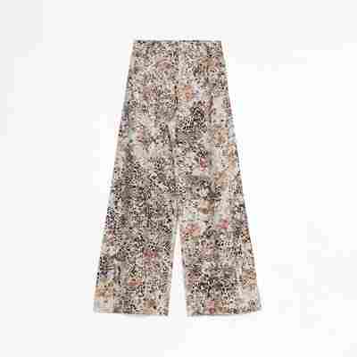 "Slow Paris" Vintage Print Linen Blend Cut Scimitar Wide Leg Casual Pants-5