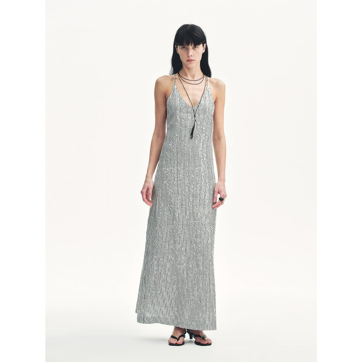 "Galaxy Trace" Linen Sequin Embroidery Dress Summer-0