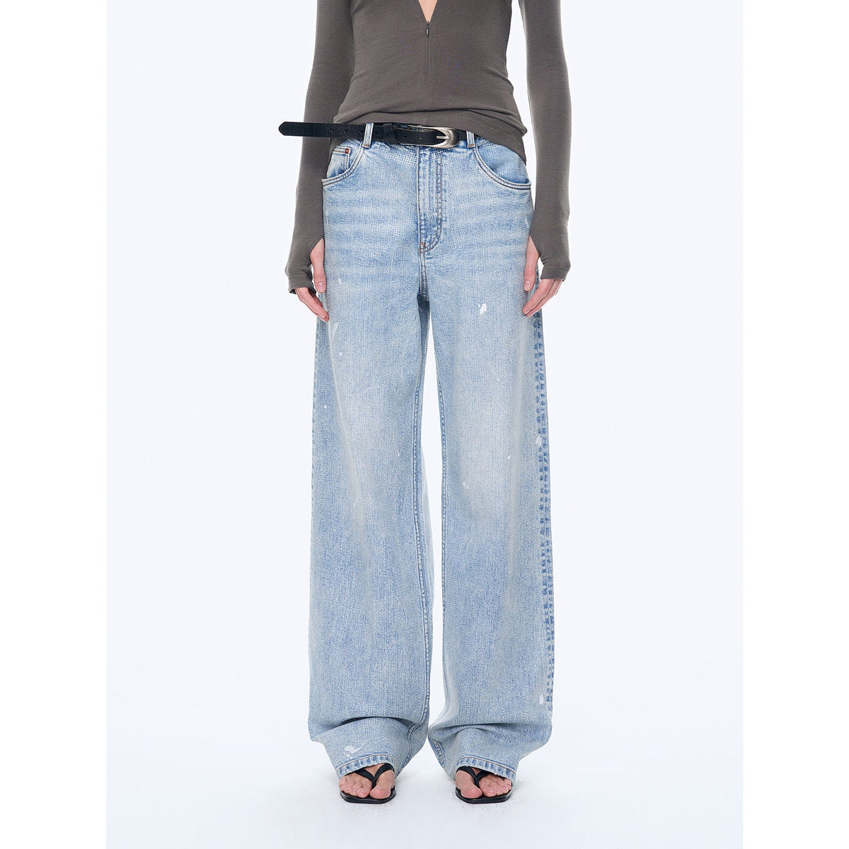 "Art Journey" distressed dirty dyed Tencel cotton jeans-4