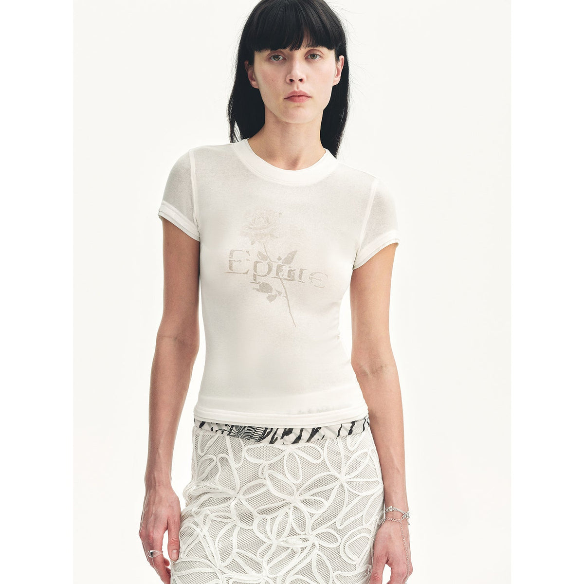 "Memory Navigation" Tencel acetate fake two-piece slim fit straight shoulder T-shirt-1