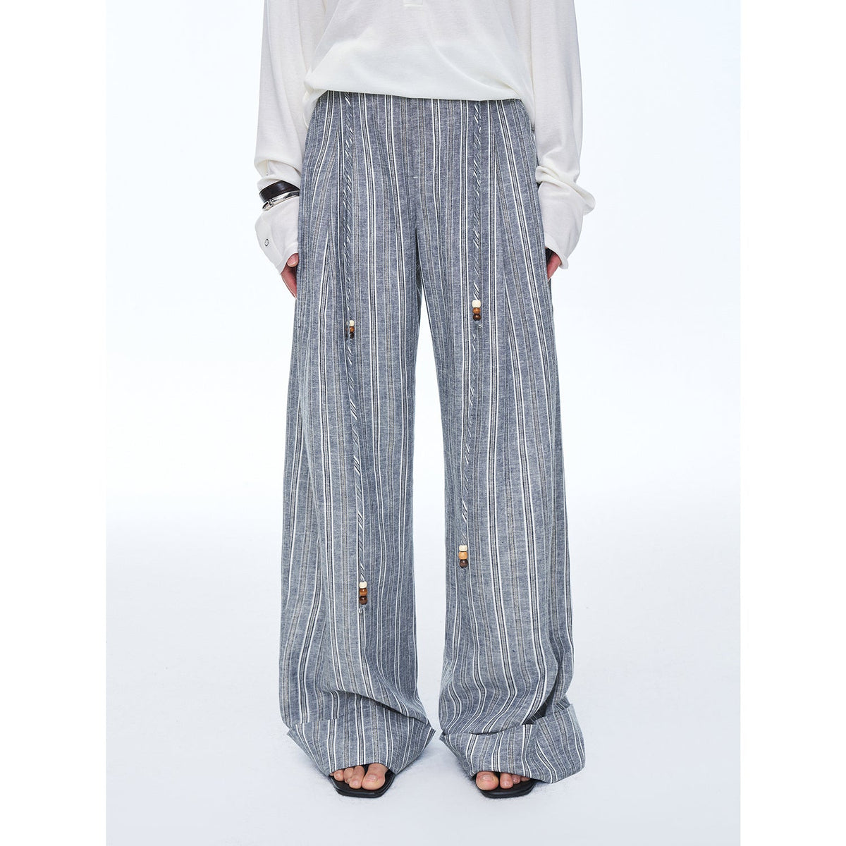 "Free Afterglow" Retro style linen wide-leg casual pants-1
