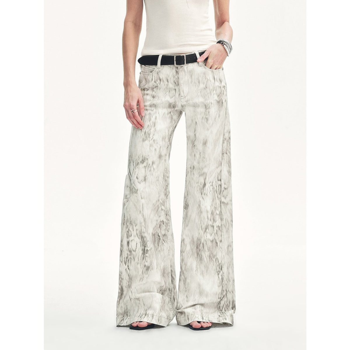 "Phantom" original snake print flared denim trousers-1