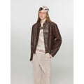 Caramel Mountain Retro Leather Stand Collar Short Motorcycle Jacket-1