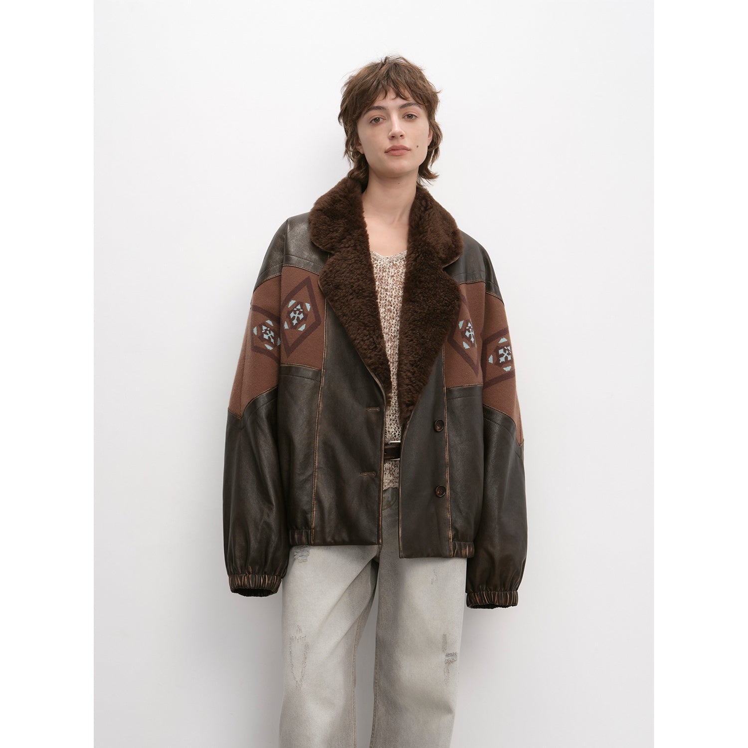 "Jumping City" Imported Suede Sheep Leather Sheep Curl Lapel White Goose Down Parka-0