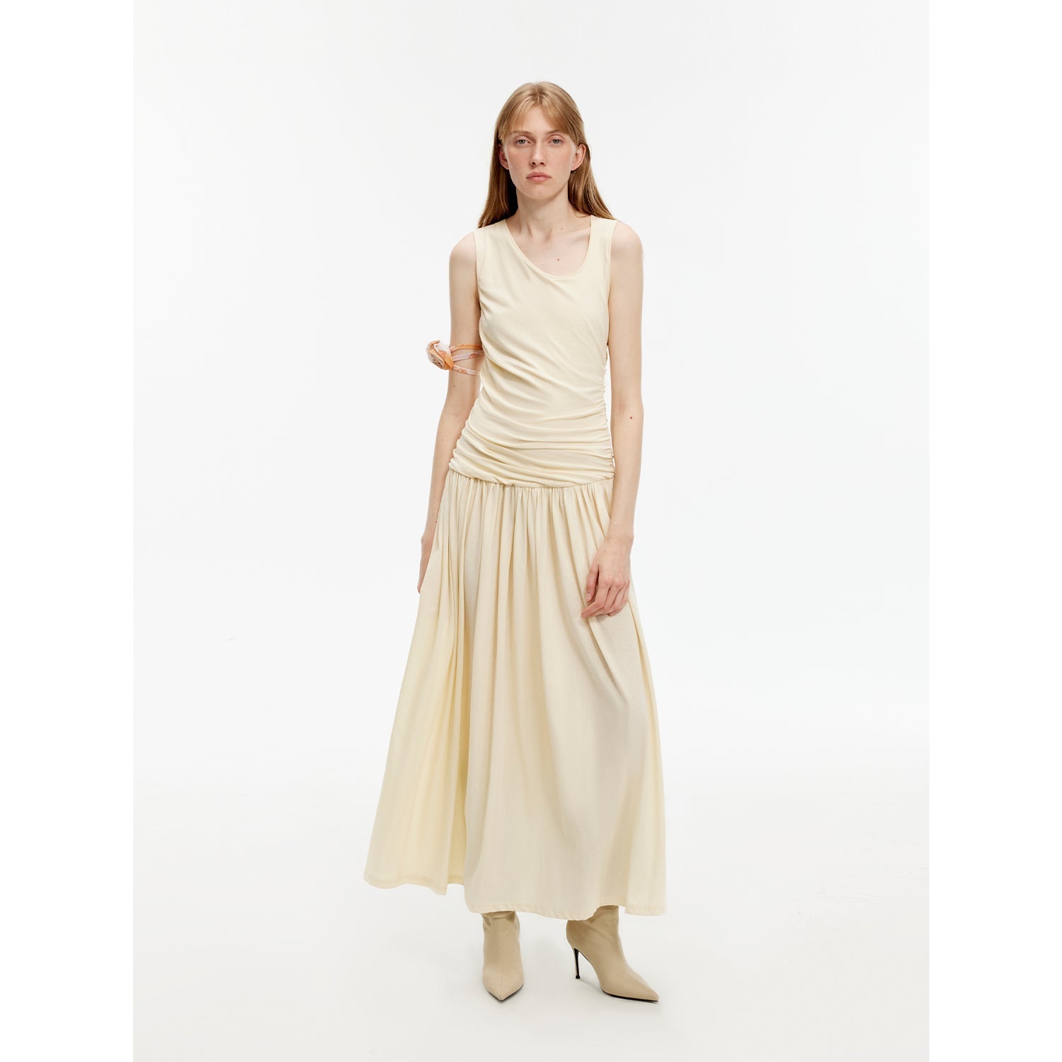 "Casual Commuting" light luxury mercerized cotton special-shaped collar waist irregular lazy long dress-1