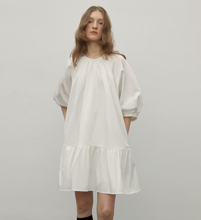 "Dream Island" Hepburn style white dress temperament high-end puff sleeve dress for women-0