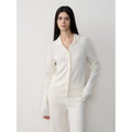 "Lazy urban" Yangtze Merino wool polo-neck cardigan straight-leg knitted pants suit-0