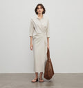 "Origami Narrative" Stand Collar Wrap Dress Women's Mid Sleeve Shirt Dress Long Dress-0