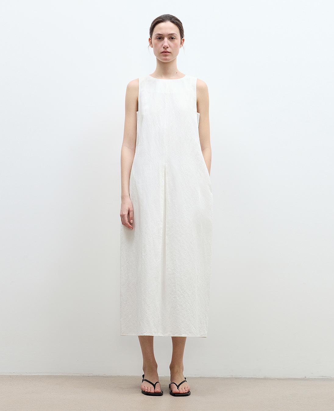 "Deyanuo" hemp three-dimensional hourglass sleeveless round neck loose slim dress for women-4