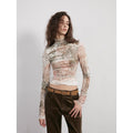 "Warm Sugar Latte" Smudge Print Velvet Long Sleeve Bottoming Shirt Women's Half Turtleneck T-shirt-4