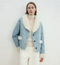 "Pure Era" imported high-quality lamb contrast color fruit collar short wool fur coat-5