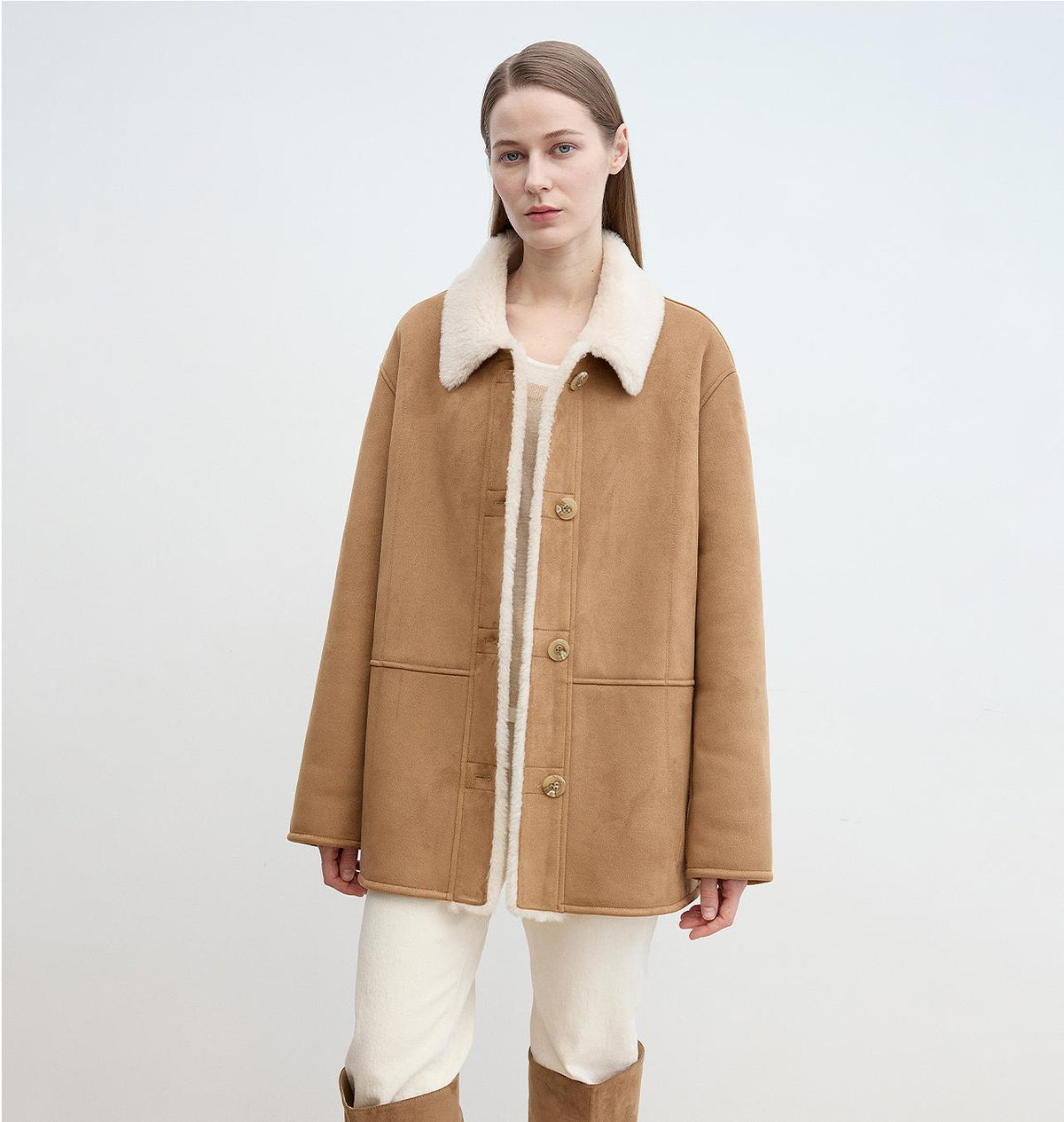 Vintage Manor high quality wool contrast lapel reversible  Shearling jacket-5