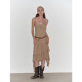 "Heart-beating Invitation" Lazy copper-ammonia rayon V-neck irregular adjustable mid-length suspender dress-4