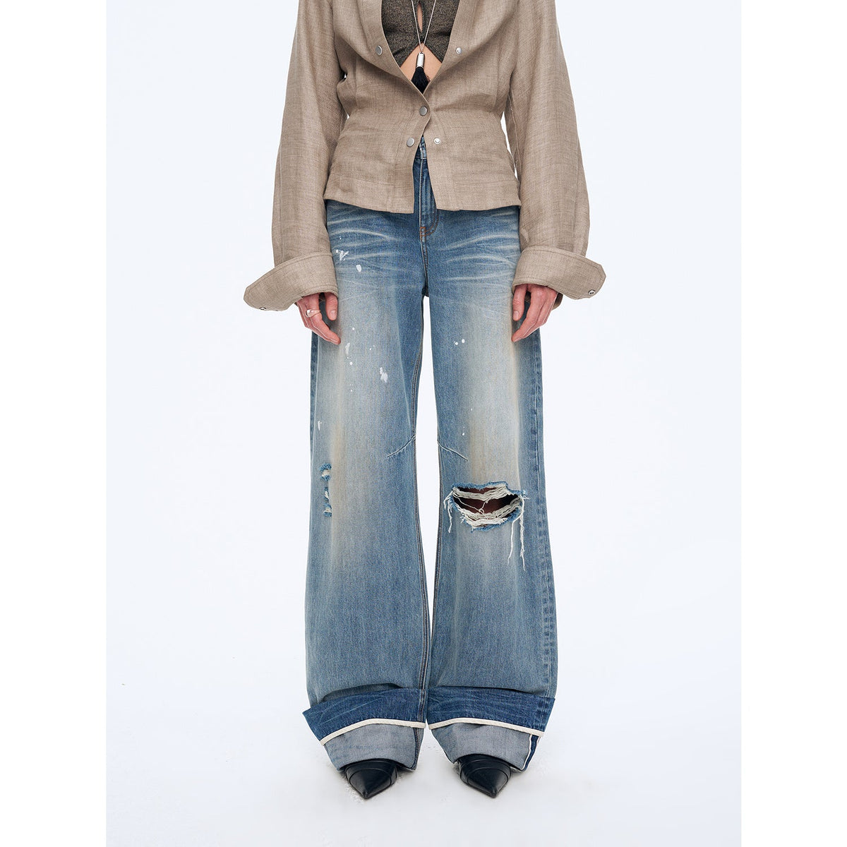 "Refreshing West Coast" Straight-Cut Selvedge Jeans with Smudged & Splashed Ink Detailing-5