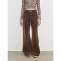 "Black Coffee" Fashionable Retro Casual Flocked Rivets Soft Layered Mid-Low Rise Jeans-1