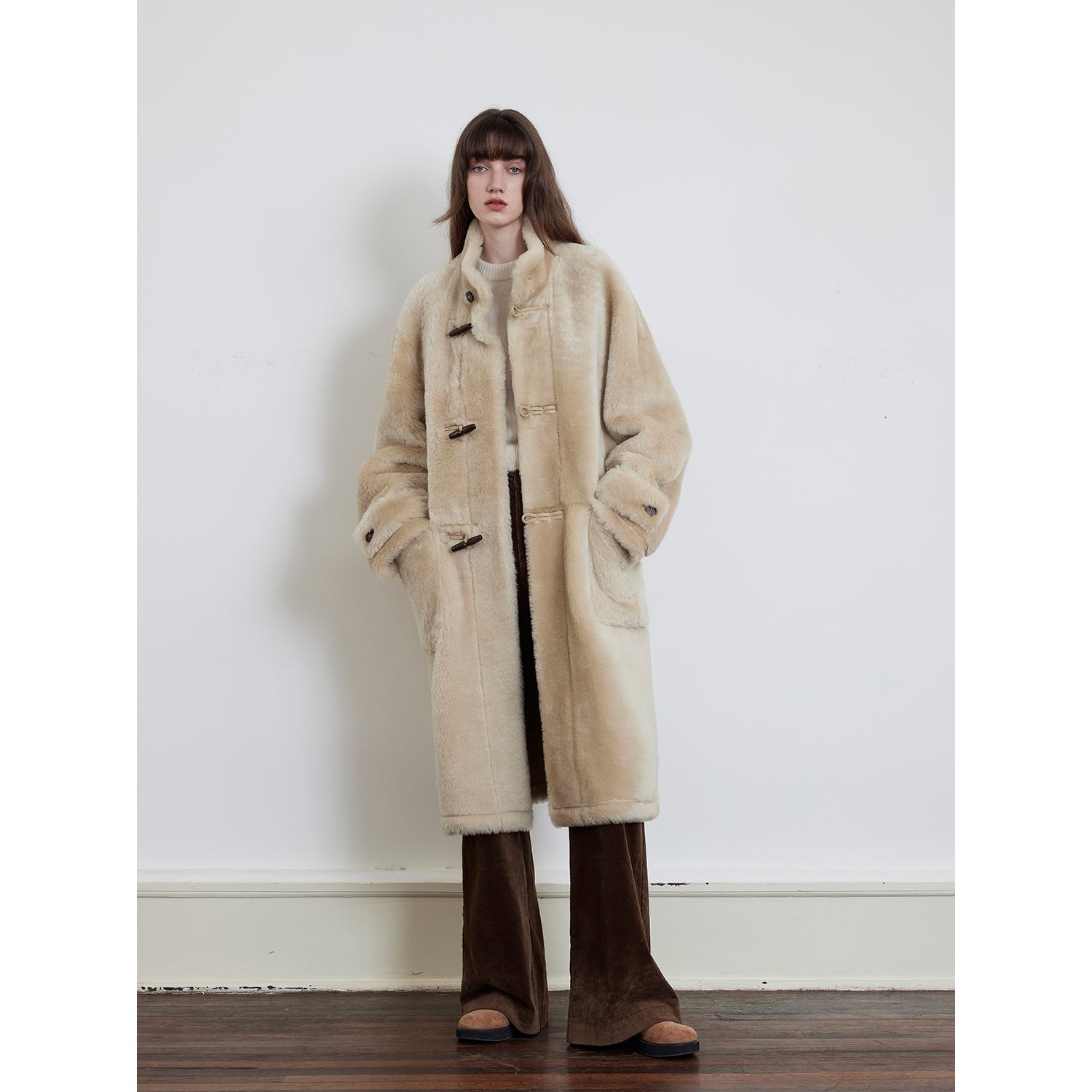 Dreamer Stand Collar Casual Imported Merino Long Sheepskin Jacket-6