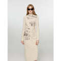 "Style in the City" Original Printed One-shoulder Bias-cut Dress Women's Pleated Waist Slimming Long Dress Spring-0