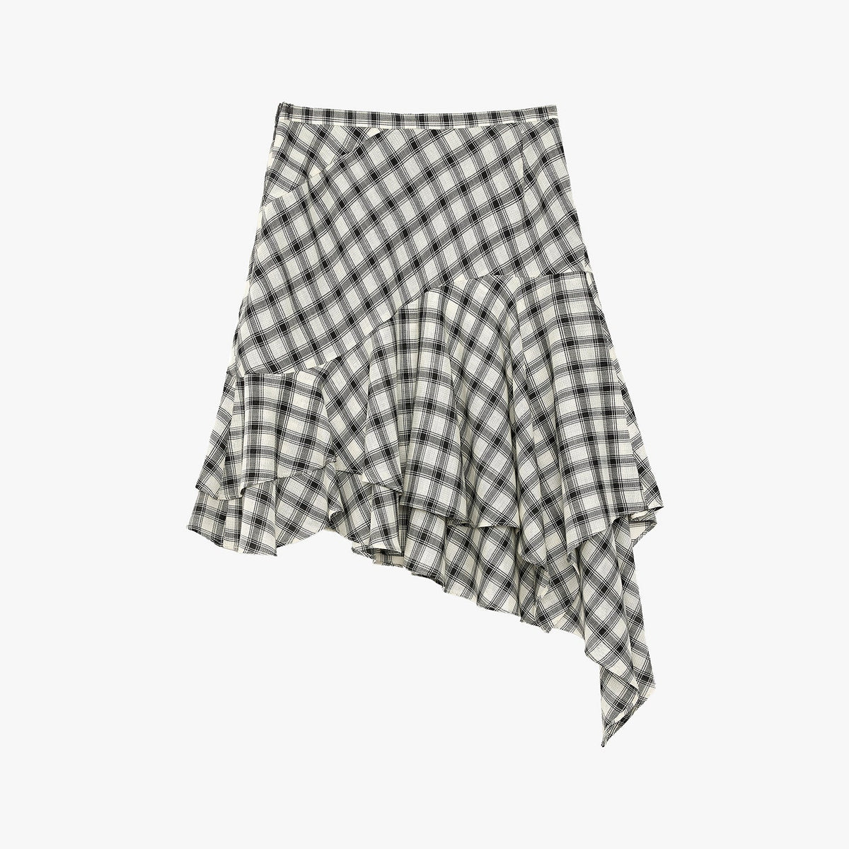 "Full-level ballet" Tencel acetate plaid irregular A-line skirt-5