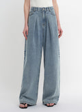 Soft Tencel Cotton Light Structure Pleated Loose Straight Wide Leg Jeans for Women-1