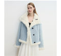 "Mint Glacier"Flip Collar Reversible Shearling Denim Wool Jacket-0