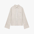 "Anonymous Letter" Silver Stripe Trumpet Sleeve Linen Cropped Shirt-5
