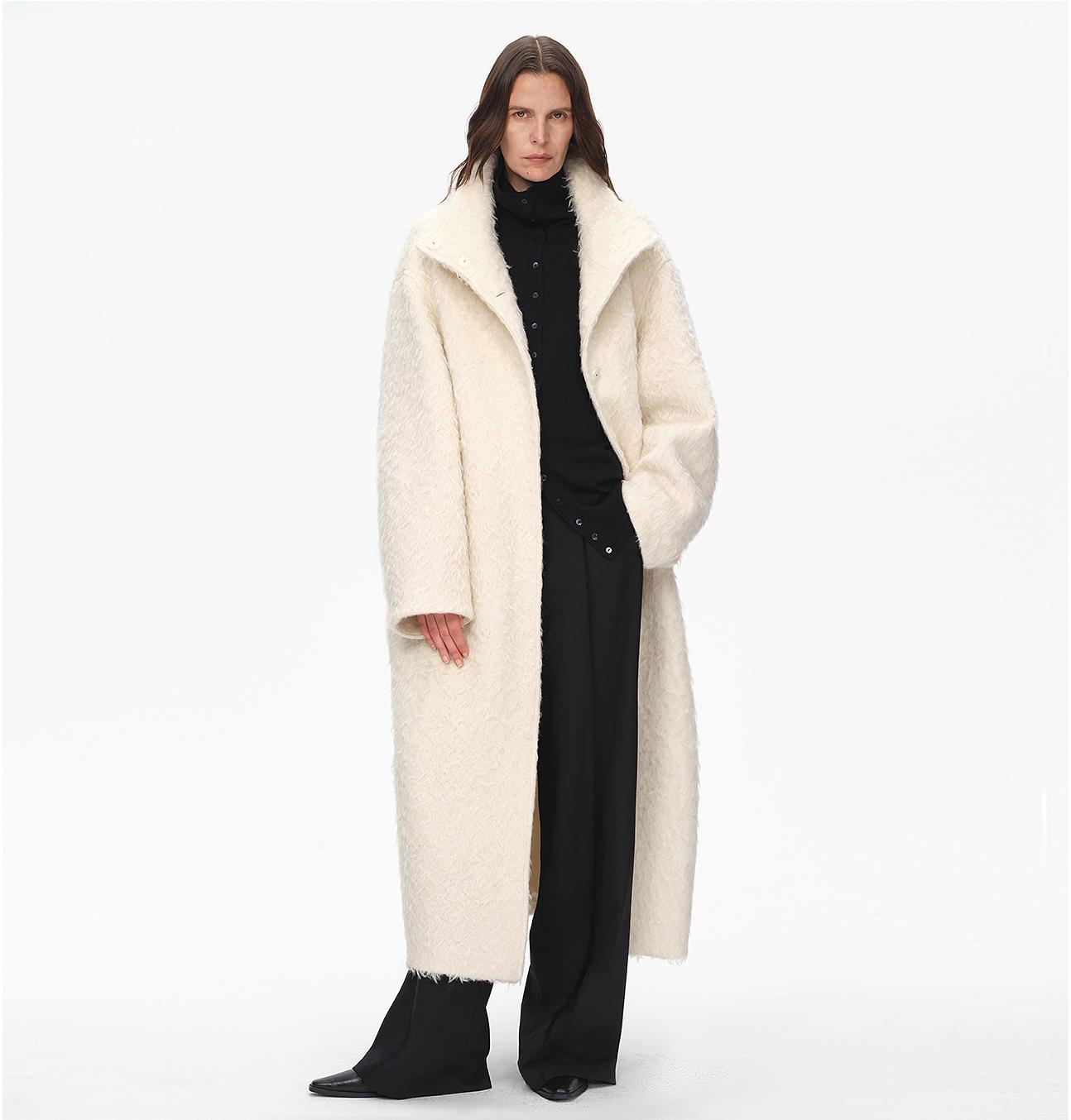"Song of Snowland"Women's mohair wool stand collar coat autumn and winter loose woolen coat-5