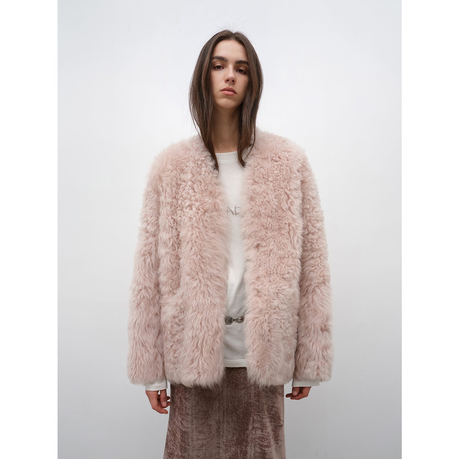 Castle Dusk Fashionable Casual V-neck Italian Tuscan Sheepskin Coat-5