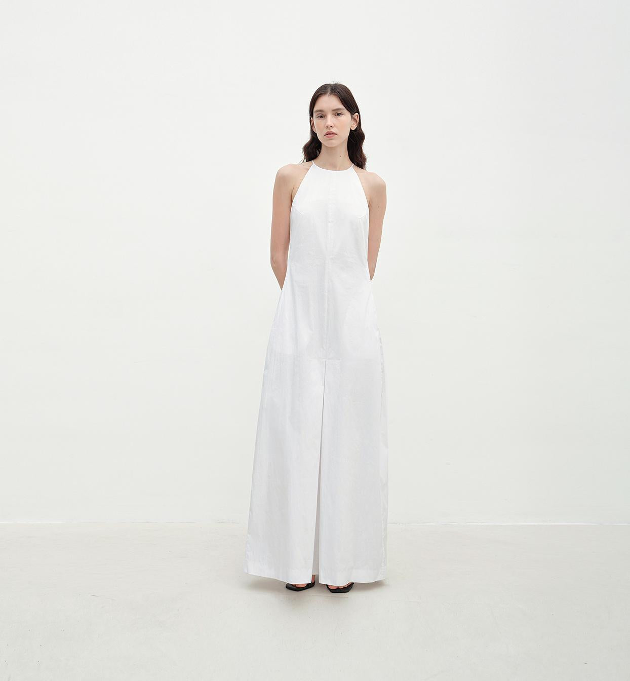 "Piano Music" halterneck waist-cinching cocoon dress-0