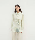 "Green Time" lapel side slit two-wear cotton printed shirt-5