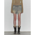 "Blue and Pink Rhythm" Retro and fashionable A-line silhouette, ripped and slim-fitting denim shorts-1