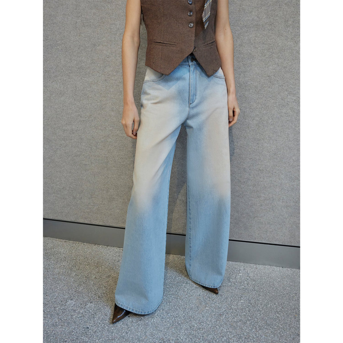 "Wantful Fantasy" Heavy Industry Washed Spray Colored Wide Leg Jeans Women's Low Waist Straight Leg Bootleg Pants-1