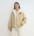 "Rebellious Escape" detachable contrasting color shearling fur collar down short parka-1