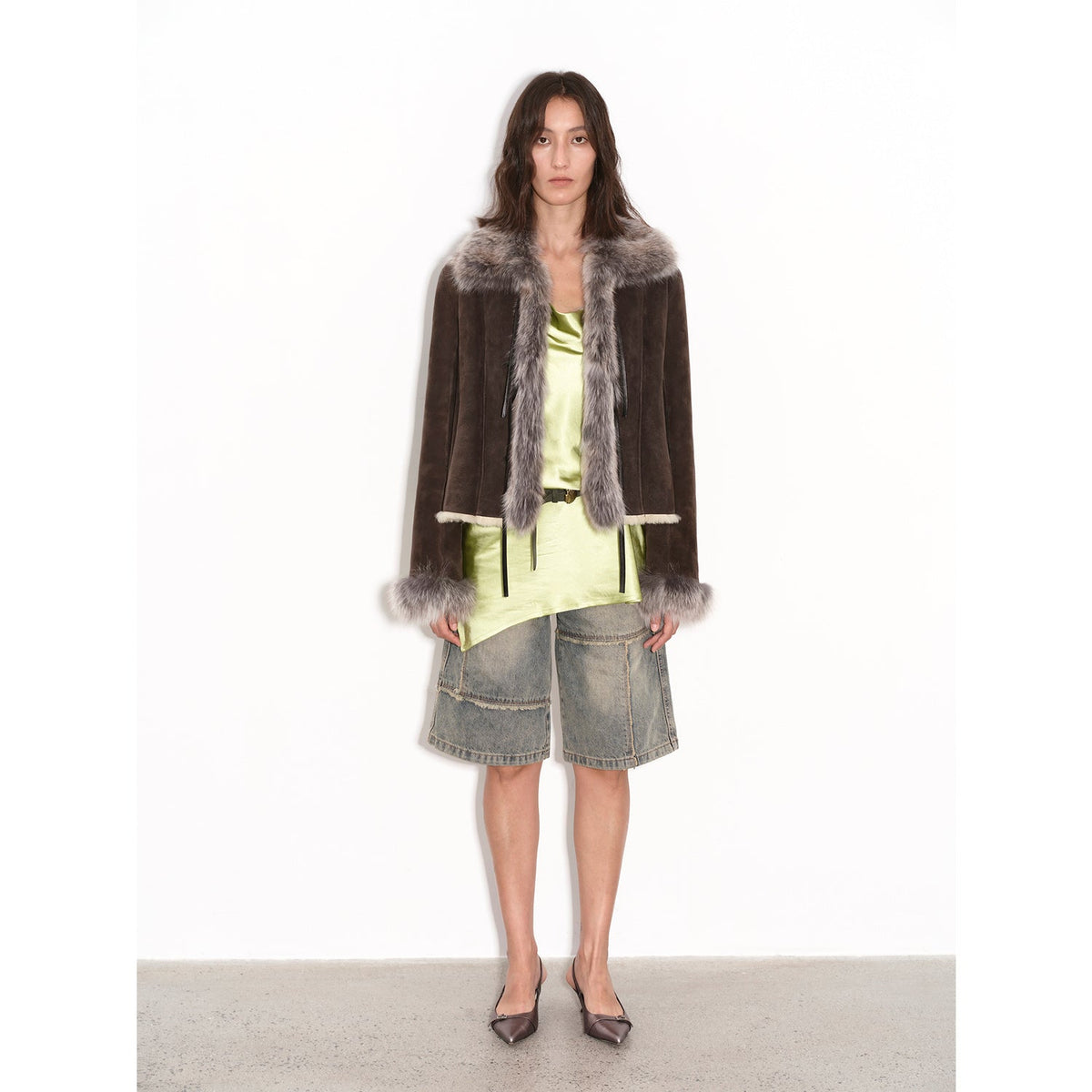 Florence Retro Layered Spliced Fox Fur Collar Short Jacket Winter-2