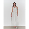 "Lake Bled" Simple and slim texture U-neck A-line slim fit vest dress-4