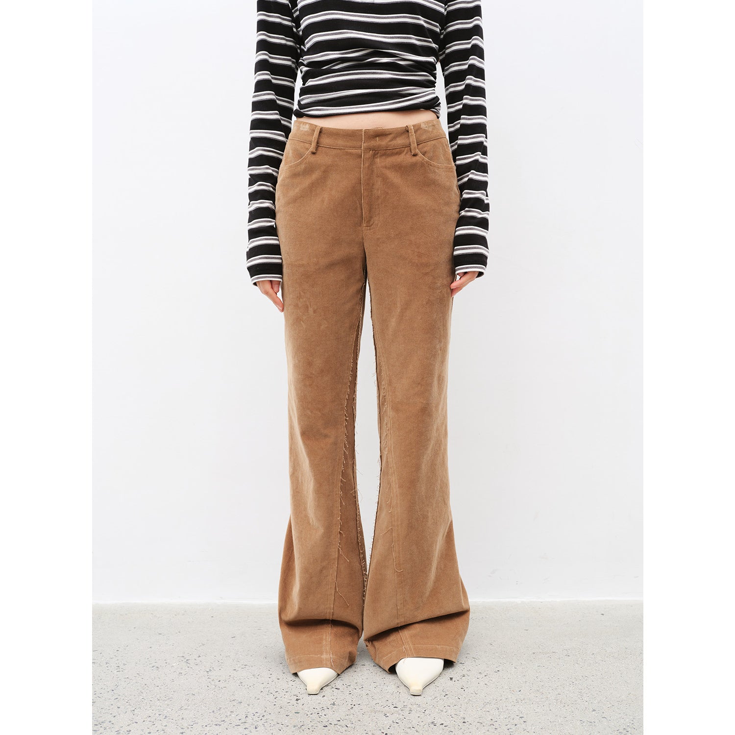 "Road to Extraordinary" Retro modern versatile slim corduroy flared trousers-6