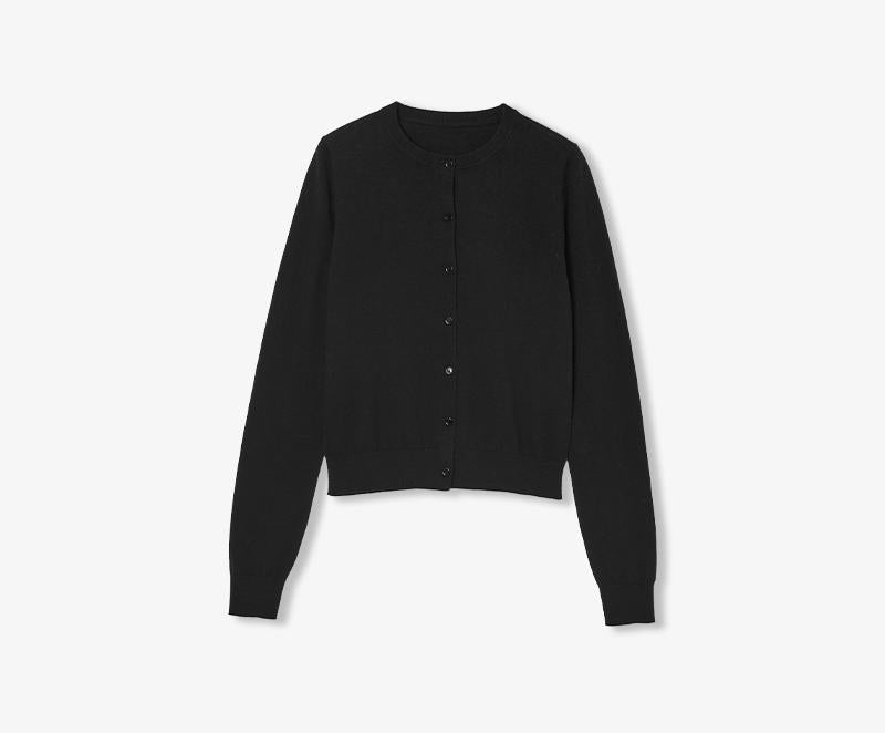 Machine washable round neck long sleeve multi-color knitted wool cardigan solid color base layer top-6