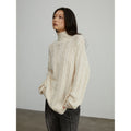 "Warm-Embrace Jacquard"Loose slimming straight high collar fashion top 100% cotton women's winter-1