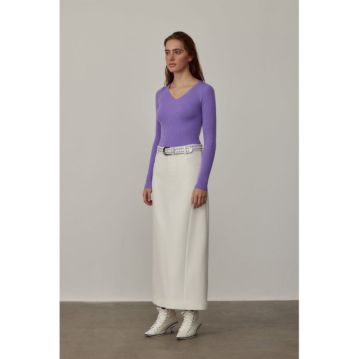 "Stobe" worsted low-waisted fashionable versatile suit retro neutral straight skirt-5