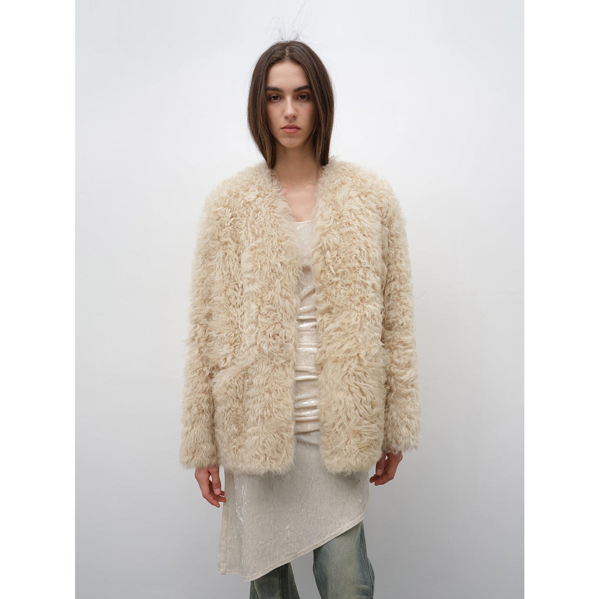 Castle Dusk Fashionable Casual V-neck Italian Tuscan Sheepskin Coat-6
