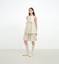 "Floating Island Manor" small stand-up collar design asymmetrical halter dress-5