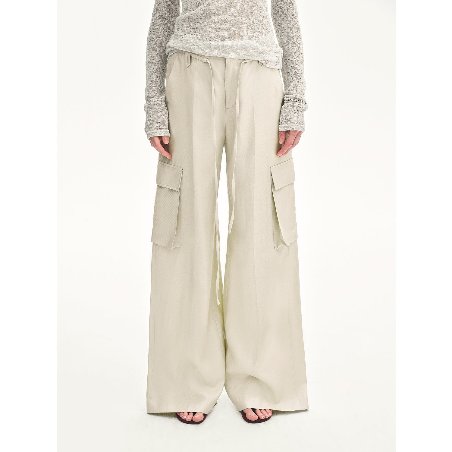 "Rhythm in the Same Frequency" Tencel linen workwear style wide-leg casual pants-5