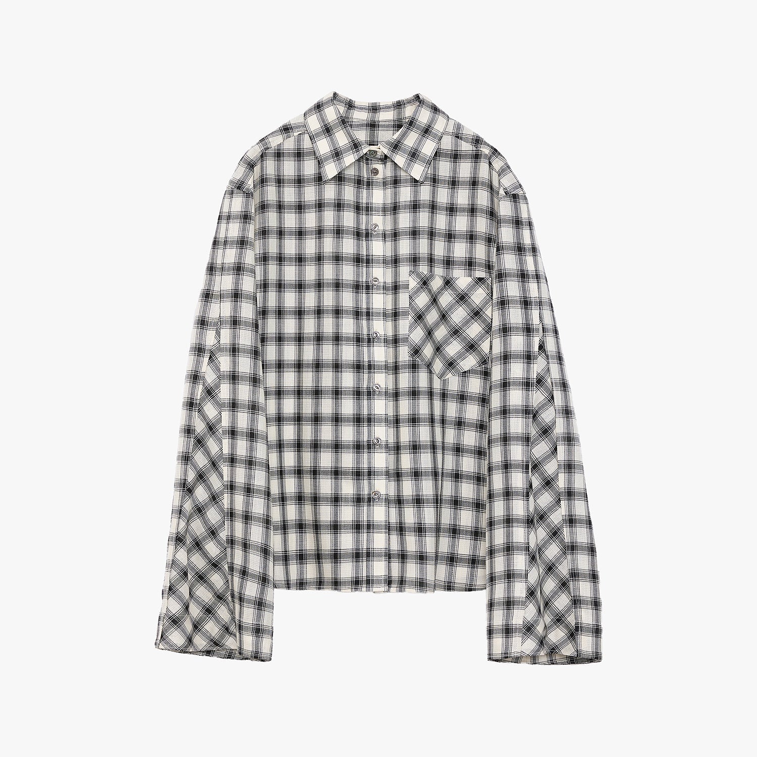 "Style Diary" Tencel acetate jacquard check dropped shoulder shirt-6
