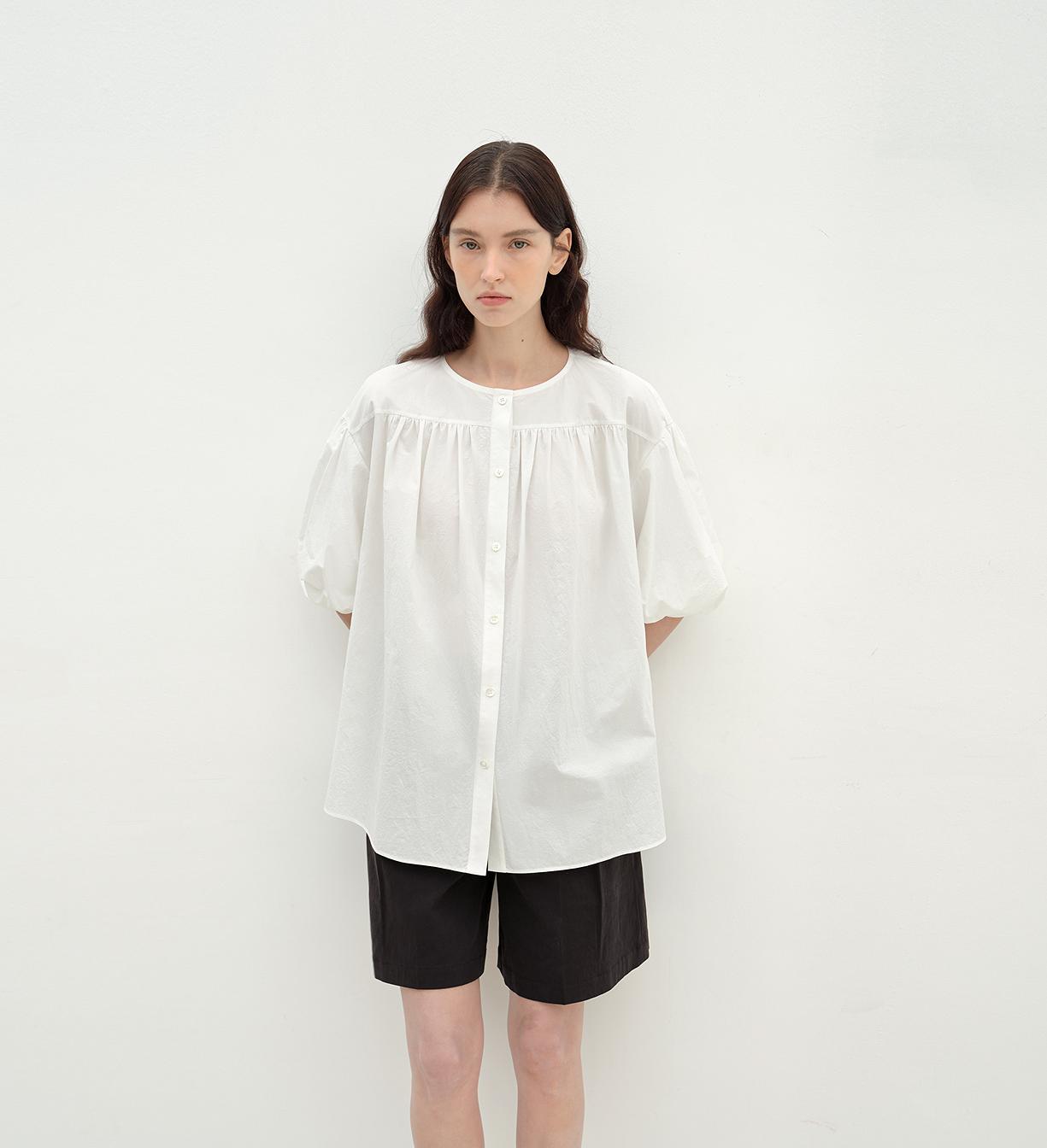 "Romantic Line Drawing" Pure Cotton Slightly Wrinkled Puff Sleeve Short Top for Women-6