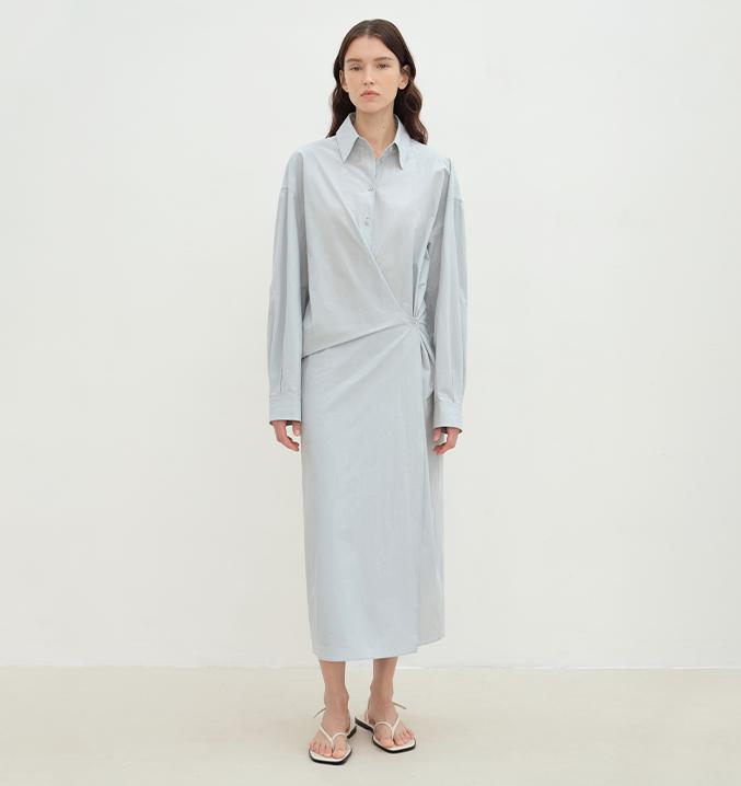 "Romantic Vibes" Cross-Placket Loose Long-Staple Cotton Shirt Dress-0