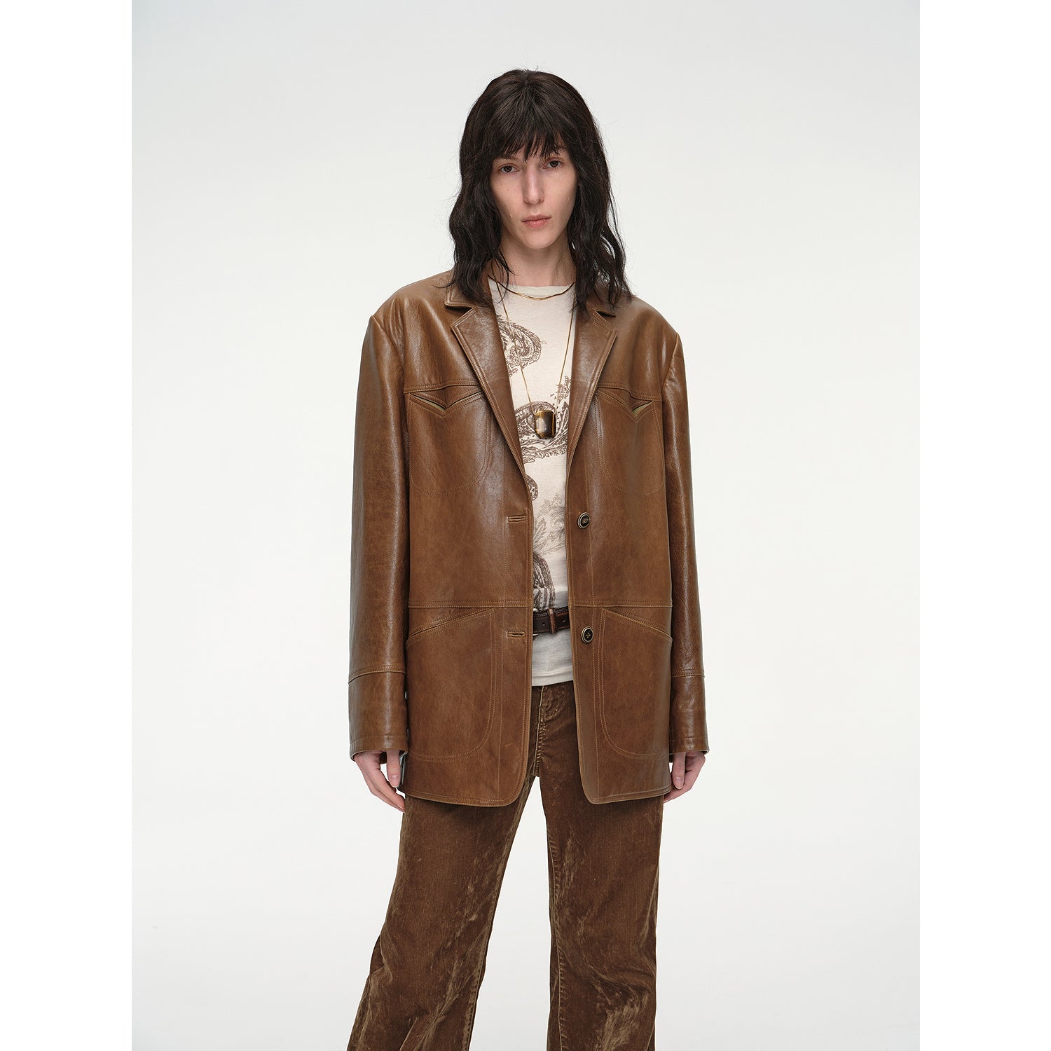 "Windsor Past" wide shoulder multi-pocket suit waxed leather jacket-5