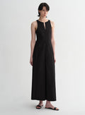 Micro-cocoon-shaped I-shaped pleated V-neck commuting slim-fitting split vest dress for women-5